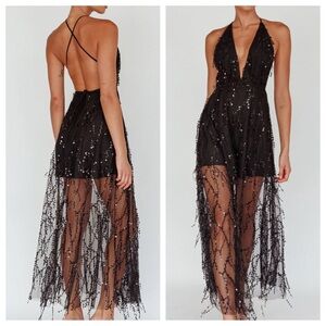 TIARA SEQUIN BLACK MAXI DRESS BY SELFIE LESLIE FITS SIZE 6 WORN ONCE